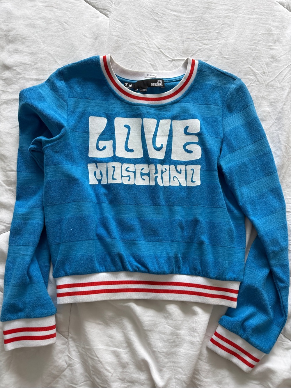 Love Moschino Turquoise Crewneck with White Logo and Red Trim